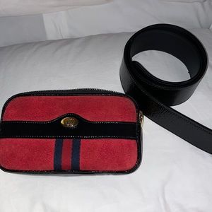 Gucci Suede Patent Ophidia Belted Red